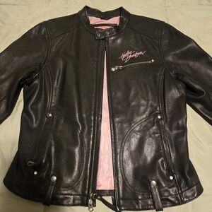 Harley-Davidson Women's Black Leather Jacket with Pink Accents